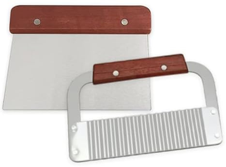 2 Pack Soap Cutter for Making - Stainless Steel Wavy Chopper & Straight Scraper w/Wooden Handle Crinkle Potato Slicer Cut Tool Cutting Cake Making, Chopping Carrots, Cucumber