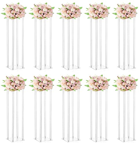 10 Pcs Wedding Centerpieces Acrylic Vases Clear Column Flower Vase Stands 7.87'' x 7.87'' x 31.5'' Rectangular Flower Display Table Stands for Wedding Party Events Reception Table Decor