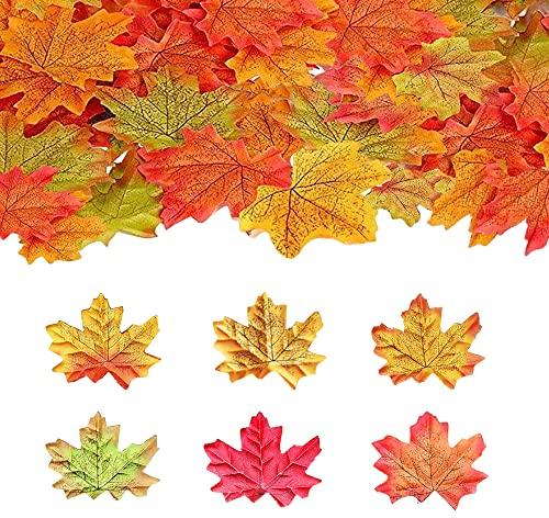 Tucireat Autunno Foglie 300 Pezzi Foglie Autunnali Decorative Foglia di Acero Artificiale 6 Colori Misti per Decorazione Foglie Autunnali Finte Artificiali per Matrimoni Feste artistiche Fai da Te