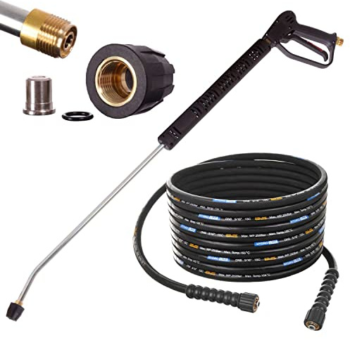 Techkar Pistole 280bar Lanze 900mm Hochdruckschlauch 30 m lang, max. Betriebsdruck 250 Bar, max. Betriebstemperatur 150 °C, Innen-fi 8 mm, Anschluss Gewinde M22 x 1,5 und M22 x 1,5 mm