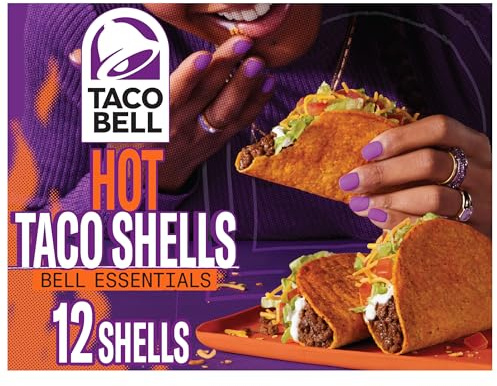 Taco Bell Conchas de tacos crujientes, 12 unidades, sabor condimentado | Fabricado con harina de maíz amarillo y una mezcla de especias, añade tus proteínas y coberturas
