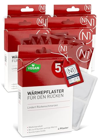 N1 Värmeplåster rygg 5 x 4 st – [medicinsk produkt med bevisad effekt] – lindrar ryggsmärta – bekväm storlek – ryggvärmare, ryggsmärta, värmedyna, värmebälte rygg smärtplåster