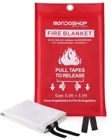 Mondoshop Emergency Fire Blankets for Home Kitchen Fiberglass Fireproof Blankets for Camping, Picnic, Fireplace, School, Grill, Car, Office, Warehouse