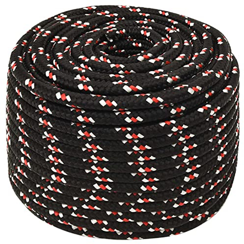 Tidyard Bootsseil Seil Schwarz 12 mm 25 m Polypropylen Ankerleine Festmacher Tauwerk Seil Outdoorseil Polypropylenseil für Einsatz auf Segelbooten, Booten oder Yachten