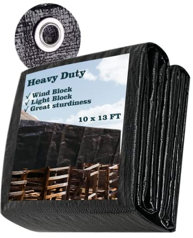 3mx4m Heavy Duty Black Waterproof Tarpaulin, UV Resistant 140g/m² Heavy Duty Sheet Cover with Grommets, Wind Block Light Block Multipurpose Tarpaulin Cover for Camping Shed Fishpond Hay Log Pile Roof