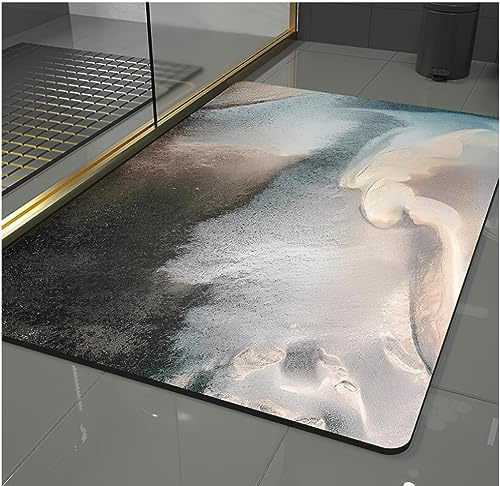 vicusse Tapis de bain en pierre Diatomite - Doux et confortable, très absorbant, antidérapant, adapté à différents styles de salle de bain, 60 x 90 cm, Uni, Noir