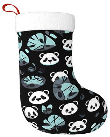 YAzgaN Schwarz-weißer Weihnachtsstrumpf mit Panda-Gesicht, Weihnachtsdekoration, Geschenktüte, Hängeornament für Weihnachten, Urlaub, Party, Familienurlaub.
