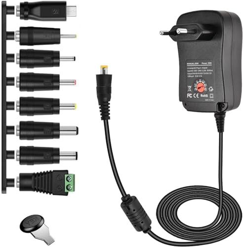 30w universell kraftförsörjning AC till DC 3 V 4,5 v 5 V 6 V 7,5 v 9 V 12 V 1A 2a Power Supply, multispänningsadapter med USB-port och 8 DC-pluggar för CCTV Cam Router Speaker Lamp & Household