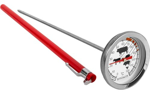 BROWIN® Analog stektermometer med etui 101700 | 0–120 °C grilltermometer | trädgårdstermometer av rostfritt stål | Kötttermometer för ugn, BBQ och grill | kärntemperaturmätare för kött