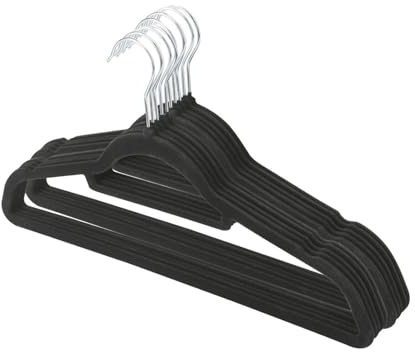 Optimal Products ANTI SLIP FLOCKED COAT CLOTHES HANGERS VELVET TROUSER TIE GARMENTS HANGING SPACE SAVING UK (Black, 10)