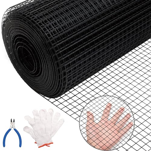 Black Hardware Cloth 19GA 1/2 inch 48inch(H) x 50ft(L),19 Gauge Wire Metal Mesh Roll for Chicken Coop Garden Fence,Powder Coated Galvanized Welded Fence for Poultry Cage Home Improvement Projects