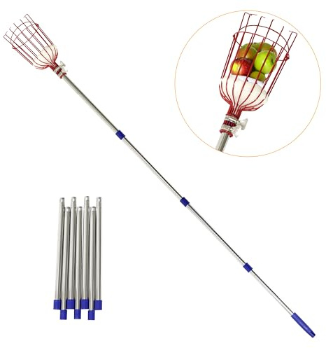 Trademark Innovations Fruit Picker Pole with Basket Telescoping, Adjustable Pole, Citrus Picker, Apple Pcker, Avocado Picker 30 to 140 Inch Long Handle