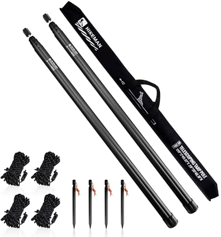 HIKEMAN Teleskopstange für Zelte Tarp - Campingstangen Zeltstangen Teleskop,Aluminium Höhenverstellbar 92-280cm für Zelt,Tarp,Sonnensegel oder Plane (2pcs-Schwarz)