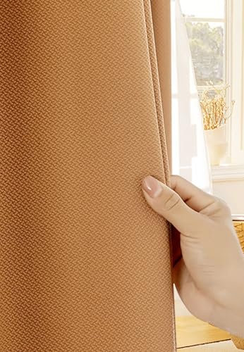 Homxi Vorhänge Wärmeisolierend 2er Set,2 x 137W x 214H cm,Lichtundurchlässige Vorhänge Kinder Orange Einfarbig Gardinenband Haken