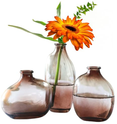 MEETOZ Glass Bud Vases Set of 3, Gradient color Small Vases for Centerpieces Cute Vintage Rustic Wedding Decor, Home Table Flower Decor, for Office or Wedding Events (Brown)