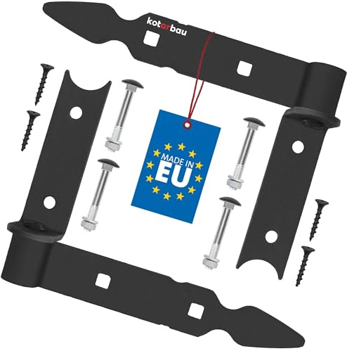 KOTARBAU® 2er Set Ladenband Kreuzgehänge 200 mm pulverbeschichteter Stahl Schwarz Türband Holztür Band Fensterladen Holz Tor Scharniere Schwerlast Torband Winkelband Türscharniere Ladenband mit Kloben
