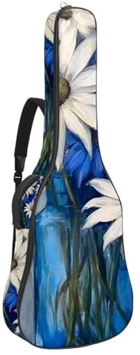 Watercolor Art Daisy Flowers Akustikgitarrentasche mit verstellbarem Schultergurt, Gitarrentasche mit Rückenaufhänger, geeignet für E-Gitarren, Bassgitarren, klassische Gitarren, Ukulele,