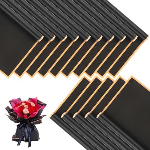 Blumenpapier, 20 Blatt 56x56cm Blumenstrauß Papier Wasserdicht,Schwarz | Bouquet Blumenstrauss Geschenkpapier, Blumen Verpackungsmaterialien für Hochzeit,Geburtstag DIY,Geschenkboxen Schmücken