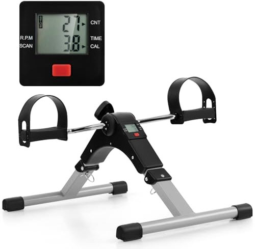 GYMAX Mini Exercise Bike, Portable Arm & Leg Peddler Machine with LCD Display and Adjustable Resistance, Under Desk Pedal Exerciser for Home Office Training