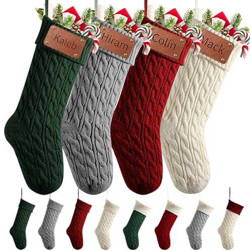 Rainsar Weihnachtsstrumpf Personalisiert mit Namen, 46cm Große Gestrickte | Personalisierte Weihnachtsstrümpfe Christmas Stockings für Feiertags Familienparty Dekoration, Weihnachtsgeschenke