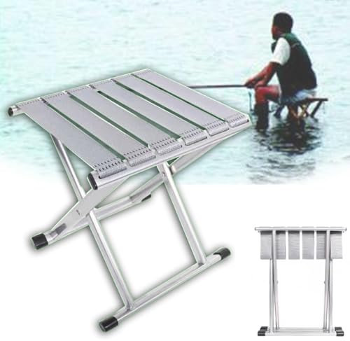 QSPNVFB Camping-Falthocker Erwachsene, Tragbarer Collapsible Angelstuhl Klapphocker, Kleiner Klappsitz Hocker Leicht Für Garten Picknick Strand(Silver,Large)