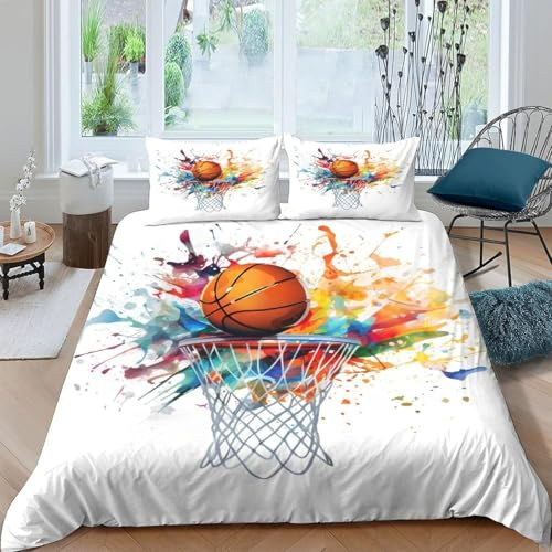 YZQGLHP Housse de Couette 90x190 Basket-Ball - Decoration Fleurs De Colza, Parure de Lit 1 Personnes Basket-Ball, Linge de Lit en Microfibre Douce avec Fermeture éclair, 2 Taies d'oreiller 65x65 cm