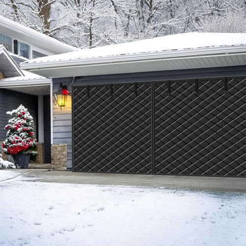 Magnetic Thermal Garage Door Curtain,12×7Ft Thermal Insulated Door Screen Oxford Cloth Thickened Windproof Waterproof Garage Door Cover for Winter (Black, 12 x 7ft (365 x 215cm))