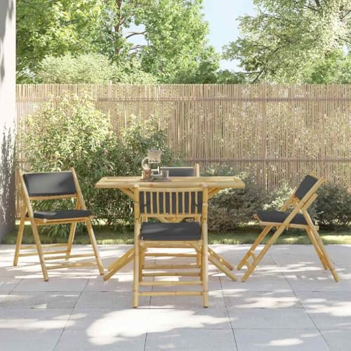 Lauuoeriau Furniture Item home 5-teiliges Bistro-Set mit dunkelgrauen Kissen, Bambus-Möbel