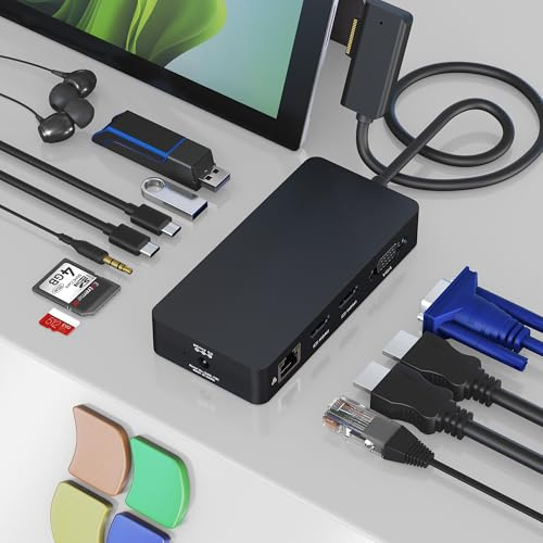 Microsoft Surface Dock Triple Displays 2 HDMI+VGA, 12 in 1 Surface Docking Station for Surface Pro 11/10/9/8/X/7/6/5/4/3, Surface Laptop 7/6/5/4/3/2/1, Surface Laptop Go 3/2/1, Surface Book