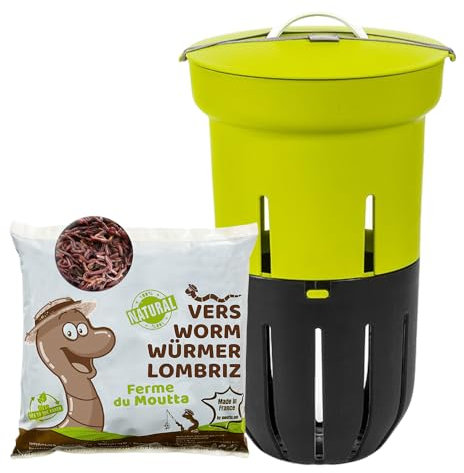 Moutta | Lombricomposter verde da seppellire 12 l | 250 gr di vermi di compost | Da seppellire nella vostra fioriera | Composta i vostri rifiuti organici | Perfetto per nutrire le vostre piante