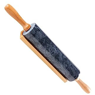 WEKADRIN Mattarello Marmo Naturale Con Manico Legno Utile Per Pasta Biscotti e Pizza Accessorio Da Cucina Elegante e Pratico Per La Casa