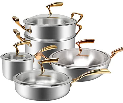 SdaryWare Batterie de Cuisine Marmite à Soupe Marmite à Lait Poêle à Frire Bain-Marie Ensemble de marmites de Cuisine Poêle antiadhésive Casserole Wok Casserole