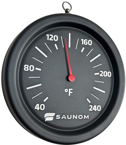 SAUNOM Premium Aluminum Rounded Sauna Thermometer - Large Numbers, Durable and Long Lasting Easy to Install Fahrenheit