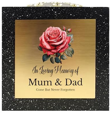 In Loving Memory Of Memorial Rose Bowl Grave Marker Flower Pot Vase With Rose Design Mammy Daddy Nan & Lots More Black/Gold (UV PRINTED) (Mum & Dad)