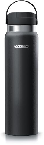 Arendo - Trinkflasche to go 1l Thermo – Edelstahl Thermoskanne mit Deckel – Thermosflasche 1000 ml – 100% auslaufsicher – Doppelwand - für Heiß- und Kaltgetränke