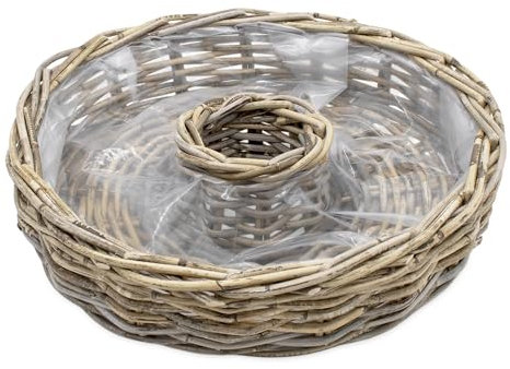 Rattan Blumenschale natur mit Folie für Außen - 40 cm - Holz Pflanzring zum direkten Bepflanzen - Garten Deko Weide Blumentopf Blumenkorb Pflanzkorb Pflanzenschale Blumenkranz Pflanzkranz Landhaus