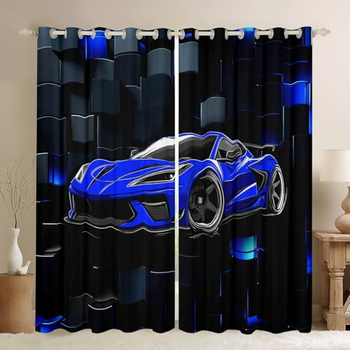 Homewish Sportwagen Vorhänge 137x117(HxB) Kinder, Cooles Speed Racing Geometrischer Ombre Blöcke Fenstervorhang für Jungen Mädchen Jugendliche, Extremsport Thema Rennen Zimmer Dekor Gardinen