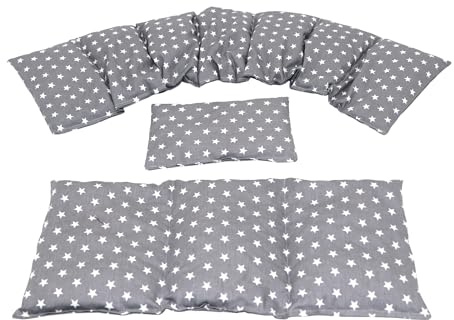 fk-koernerkissen 3 er Set Langes Kirschkernkissen Körnerkissen Wärmekissen XXL Dinkel Weizen Raps Trauben 8 Kammer 80 x 18 cm (Grau Sterne, Weizen)