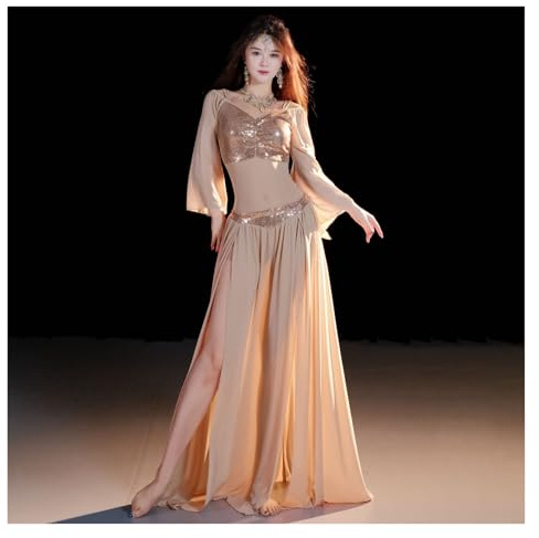 HKYBCF Bauchtanzkleid für Frauen Frauen Bauchtanz Kleid Kleidung Kostüm Top Langer Rock 2 Stück Bauchtanz Lektion Tanzkleidung(Xiang Bin,M)