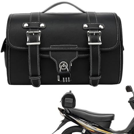 JIEBWCHA Borsa Da Sella In Pelle Per Moto, 31x17x20 Cm Posteriore, Pellicola In Pelle 900D Portapacchi Vintage, Con 4 Cinghie Di Fissaggio Rimovibili, Grande Capacità