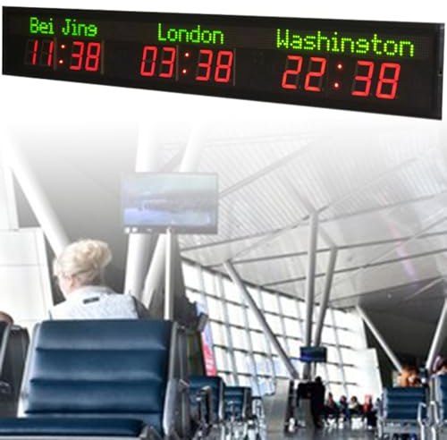 Orologio Mondiale - Orologio da Parete digitale a LED con Fusi Orari per Ufficio, Casa, Soggiorno, Scuola,3City