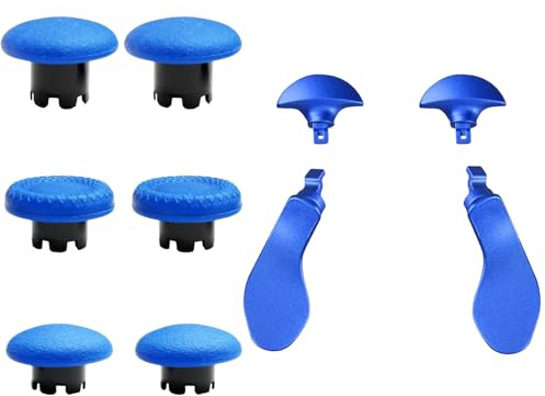 10-in-1 Metal Thumbsticks Accessories for PS5 Dualsense Edge Controller,4 Metallic Back Paddles Triggers Buttons Repair Parts with 6 Analog Joysticks for PS5 Dualsense Edge(Blue)