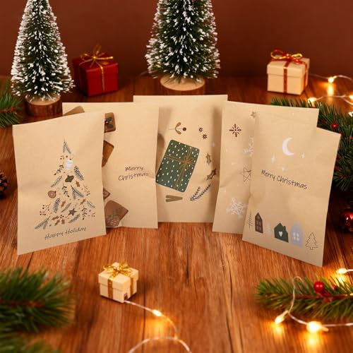 Kesote Papiertüten Weihnachten Klein Geschenktüten 48 Weihnachtstüten 11,3x8cm Adventskalender Tüten zum Befüllen Kleine Tütchen Mini Weihnachtsgeschenktüten mit Sticker