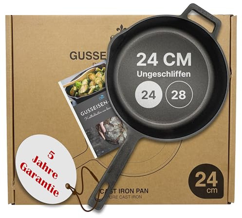 Ottia reine Gusseisenpfanne Induktion 24cm (ungeschliffen), kratzfest, frei von PFOAS und co, inkl eKochbuch, Gusseisen, Eisenpfanne, Cast Iron Pan, Händler aus Hamburg
