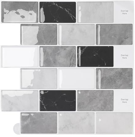 Trafagala Thicker Grey White Self Adhesive Wall Tiles,Stick On Wall Tiles Kitchen Splashbacks for Walls,Tile Stickers Peel and Stick Backsplash Splashback Decals Tile, 30.5x30.5cm,10-Sheets