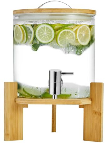 LYXXW Distributore Bevande per Feste, Dispenser Bevande Fredde in Vetro da 11 Litri, Barattolo per tè Freddo con Rubinetto in Acciaio Inossidabile e Supporto in Legno,3L