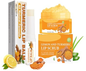 Kurkuma-Zitronen-Lippenpeeling und Kurkuma-Lippenbalsam, Natürliches Peeling & Hydrating Lippenpflege, Dunkle Lippen Behandlung für Raucher, Zucker Peeling für Dunkle Trockene Rissige Lippen