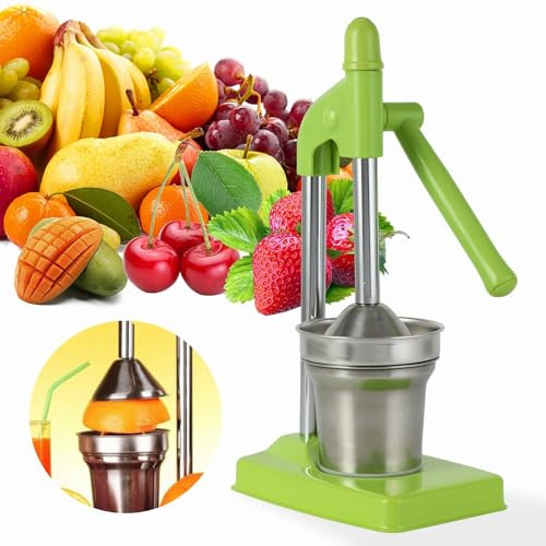 Manual Juice Press Cast Iron Juice Squeezer, Stainless Steel Citrus Juicer Professional Manual Hand Press, Fruit Juicer Non-Slip Grip Design for Home & Commercial Use (Green)