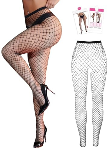 ohyeahlady Fishnet Stockings High Waist Tights Womens Plus Size XS-5XL | Sheer, Stretch, Fish Net Tights, Thigh High, Black Pantyhose, for Sexy Party Concert Outfit