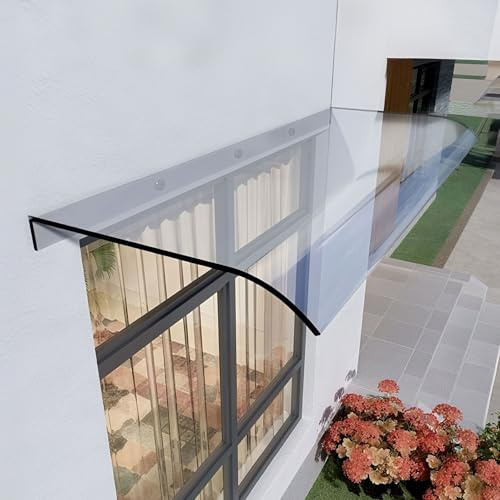 Front Door Canopy Outdoor Waterproof Shelter - Polycarbonate Rain Protection with 50kg Load Capacity, Easy Install Over Door Cover for Porch and Entrance Transparent 40x100cm/15.7x39